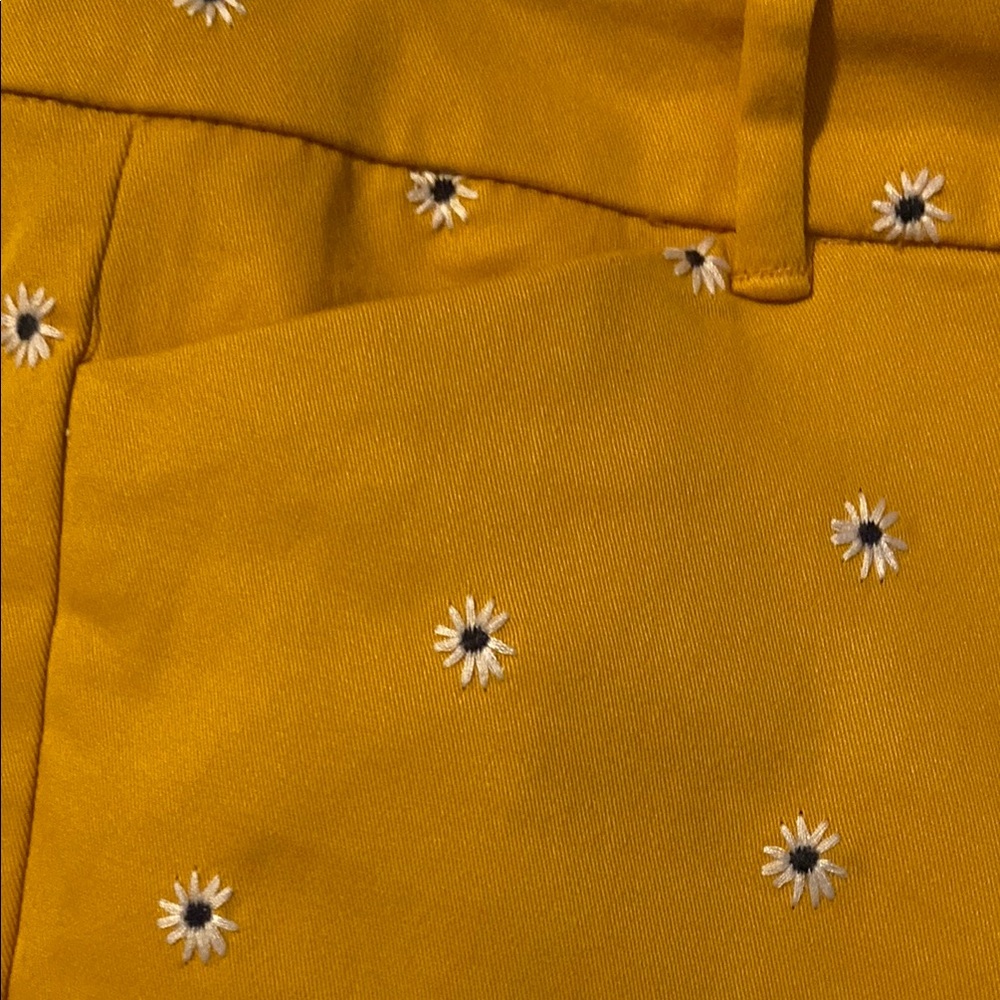 Old Navy Mustard Yellow Pixie Ankle Pants with Daisy Embroidery - Picture 4 of 8